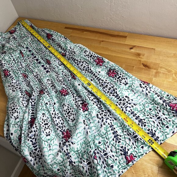 Modaposa Pintuck Sleeveless Cotton Dress Lined Green Floral Resort Size Small - Picture 11 of 11